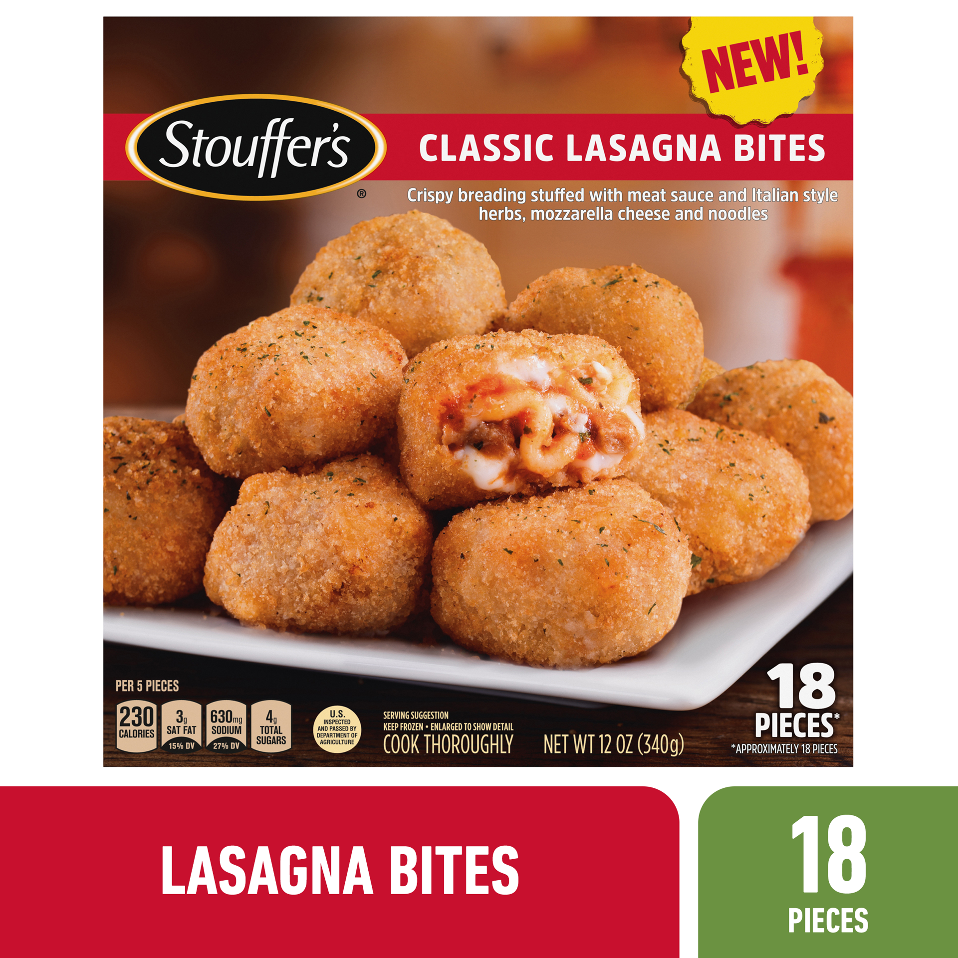 slide 1 of 10, Stouffer's Classic Lasagna Bites Frozen Appetizer, 12 oz