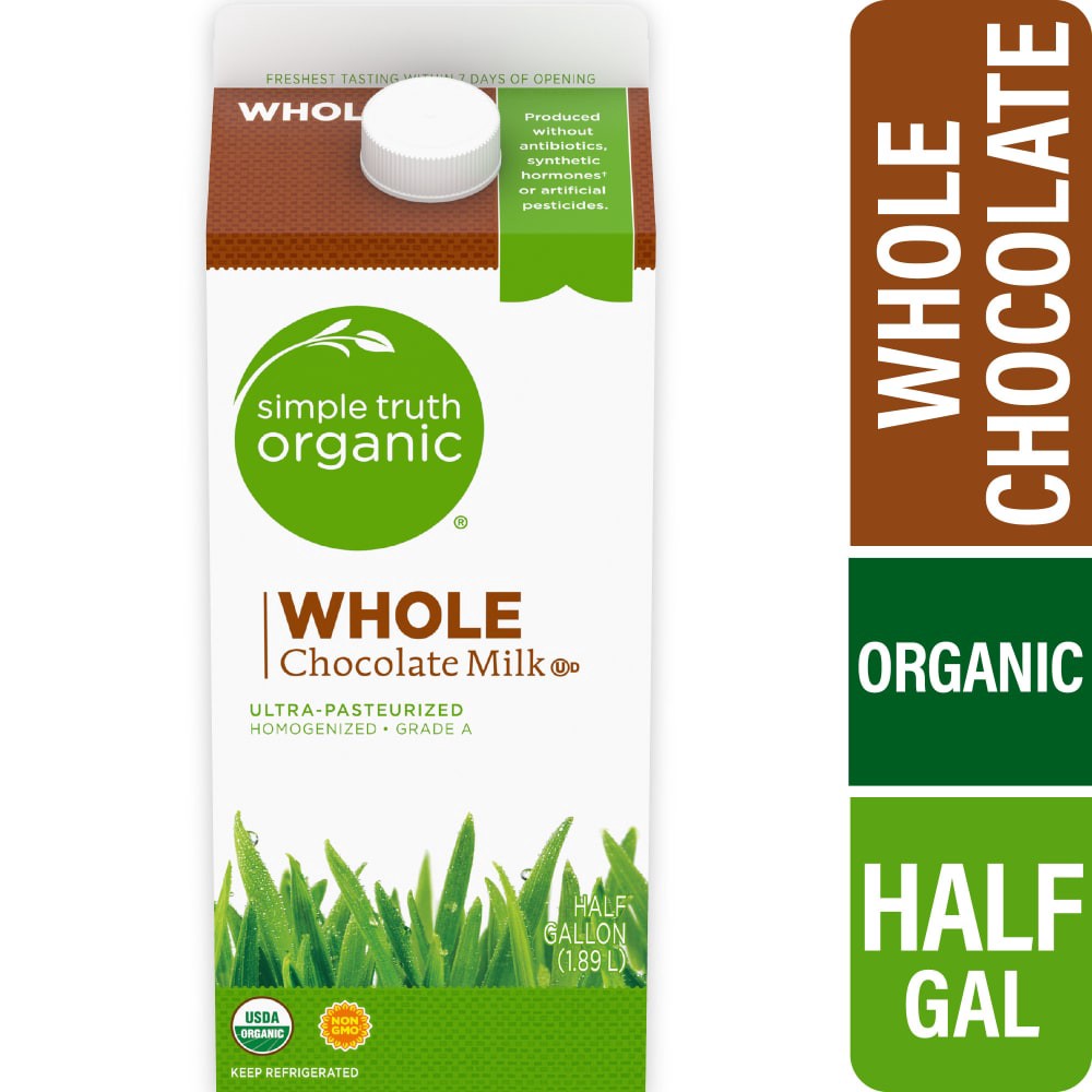 slide 1 of 4, Simple Truth Organic Whole Chocolate Milk, 1/2 gal