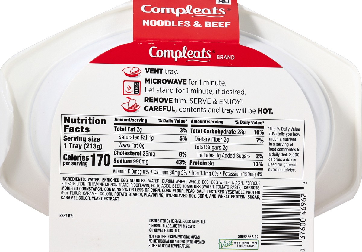 slide 6 of 6, Hormel Compleats Noodles & Beef, 7.5 oz