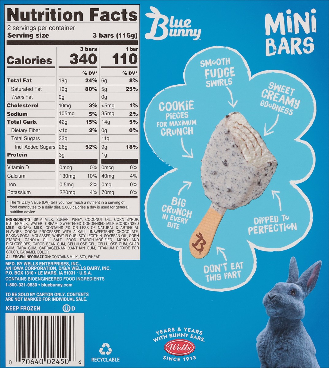slide 11 of 12, Blue Bunny Mini Bars Cookies and Cream Crunch Frozen Dessert, 6 Pack, 11 fl oz