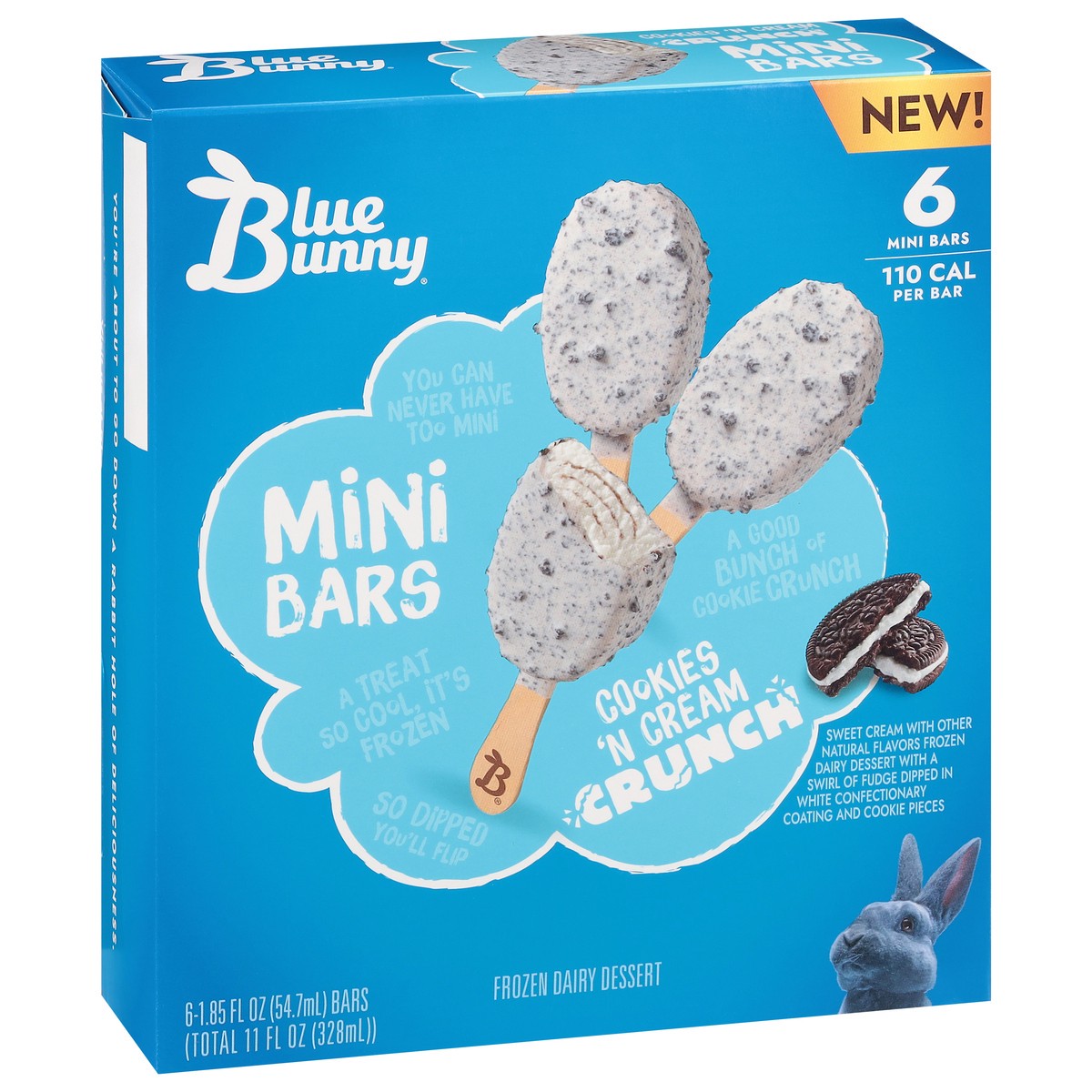 slide 4 of 12, Blue Bunny Mini Bars Cookies and Cream Crunch Frozen Dessert, 6 Pack, 11 fl oz
