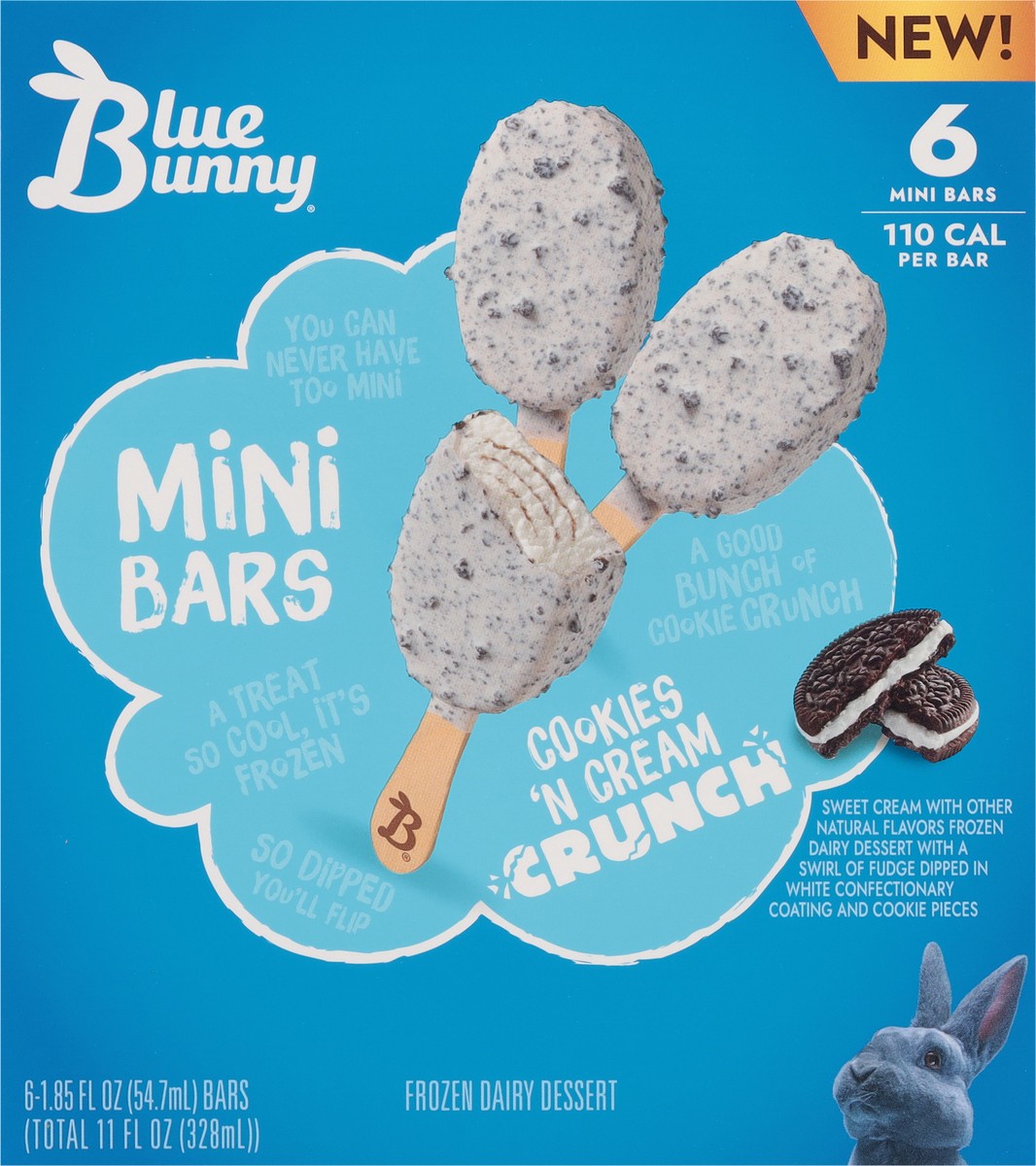 slide 5 of 12, Blue Bunny Mini Bars Cookies and Cream Crunch Frozen Dessert, 6 Pack, 11 fl oz
