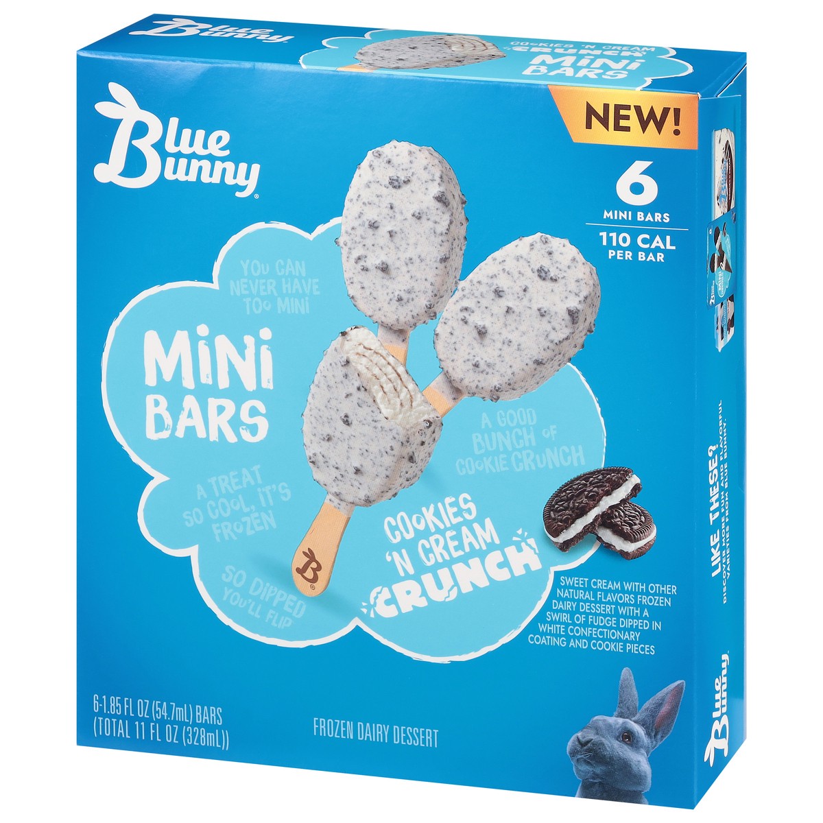 slide 9 of 12, Blue Bunny Mini Bars Cookies and Cream Crunch Frozen Dessert, 6 Pack, 11 fl oz