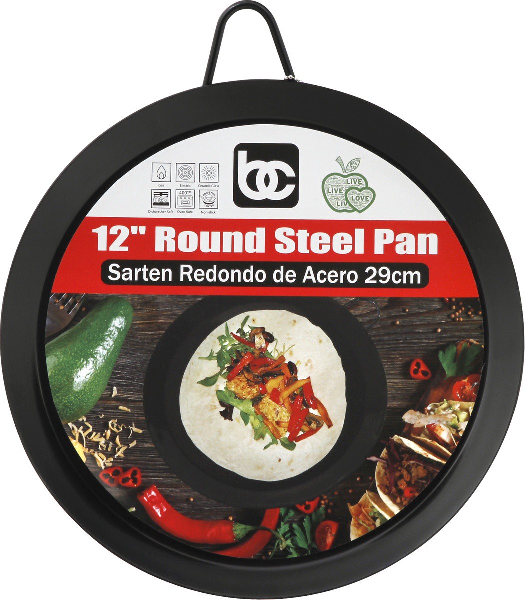 slide 4 of 7, Bene Casa 12In Round Steel Pan, 12 in