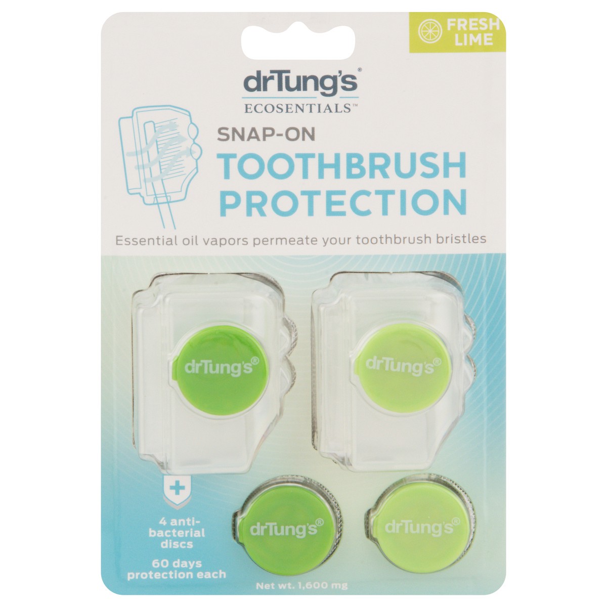 slide 1 of 1, Dr Tung's Ecosentials Snap-On Fresh Lime Toothbrush Protection 4 ea, 4 ct