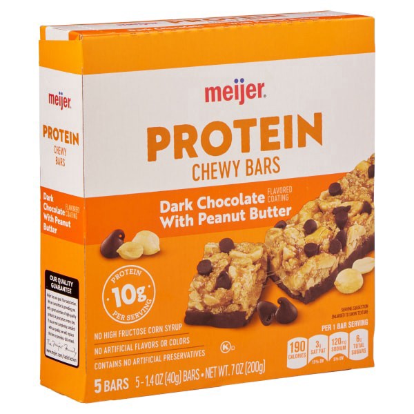 slide 8 of 13, Meijer Chewy Dark Chocolate & Peanut Butter Protein Bars, 5 ct; 7 oz