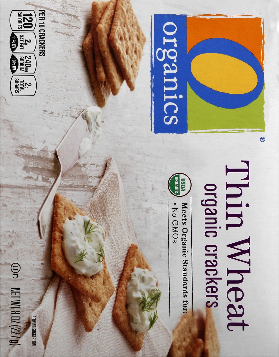 slide 5 of 9, O Organics Crackers, Organic, Thin Wheat, 8 oz