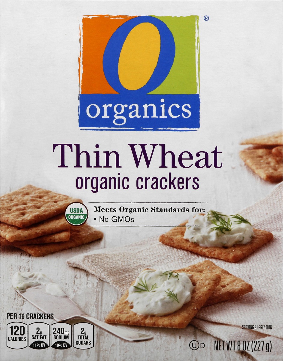 slide 6 of 9, O Organics Crackers, Organic, Thin Wheat, 8 oz