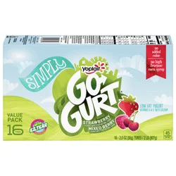 Simply Go-GURT Strawberry and Mixed Berry Kids Low Fat Yogurt Variety Pack, Gluten Free, 2 oz Yogurt Tubes (16 Count)