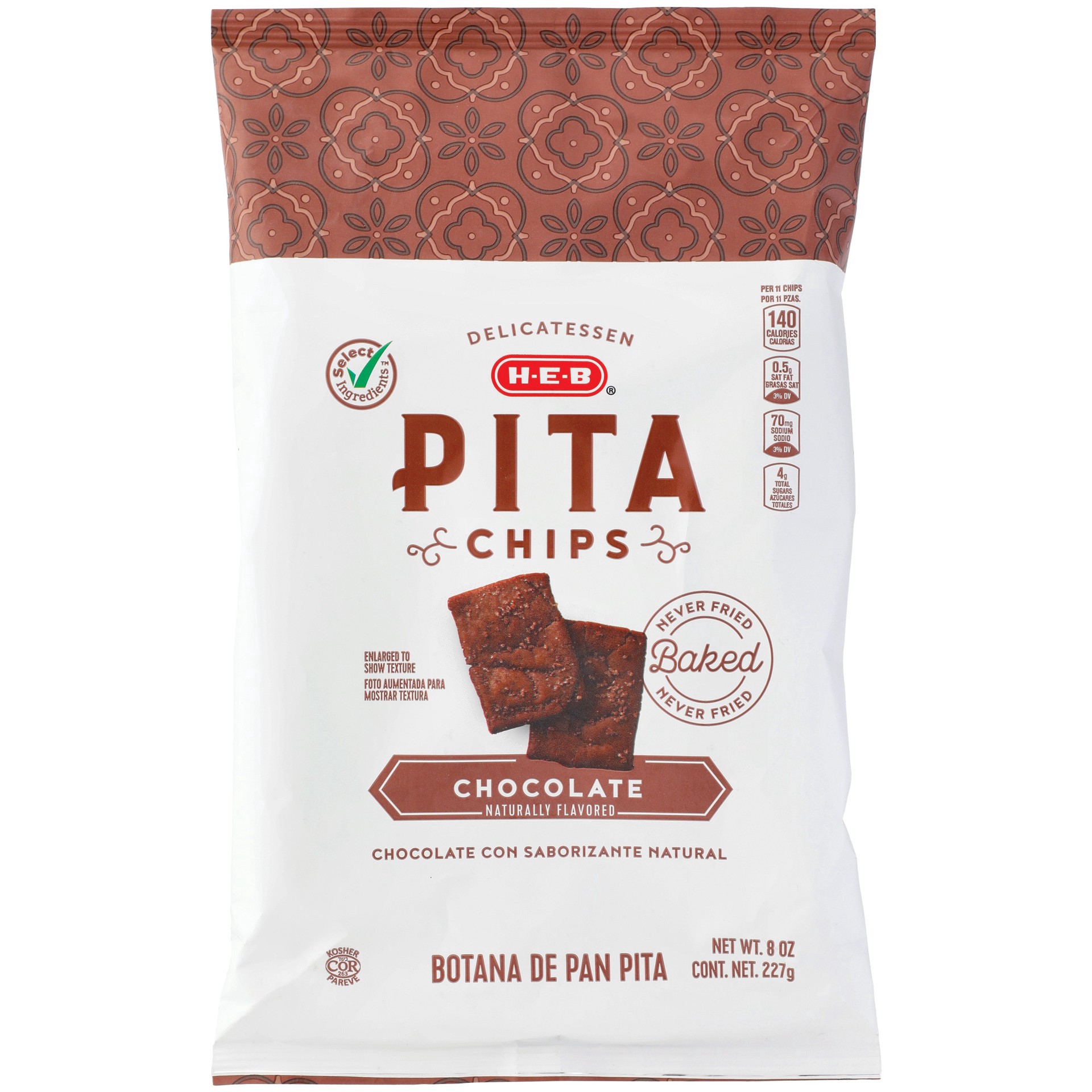 slide 1 of 1, H-E-B Chocolate Pita Chips, 8 oz