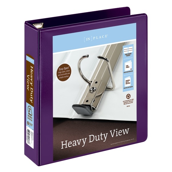 slide 1 of 10, Office Depot [In]Place Heavy-Duty View 3-Ring Binder, 2'' D-Rings, Purple, 2 in