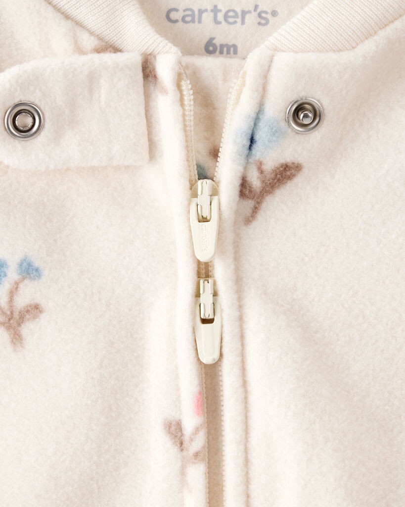 slide 2 of 3, Carter's Carters Baby Girl Floral Print Loose Fit Long-Sleeve 2-Way Zip Sleep & Play - Cream Cream NB, 1 ct