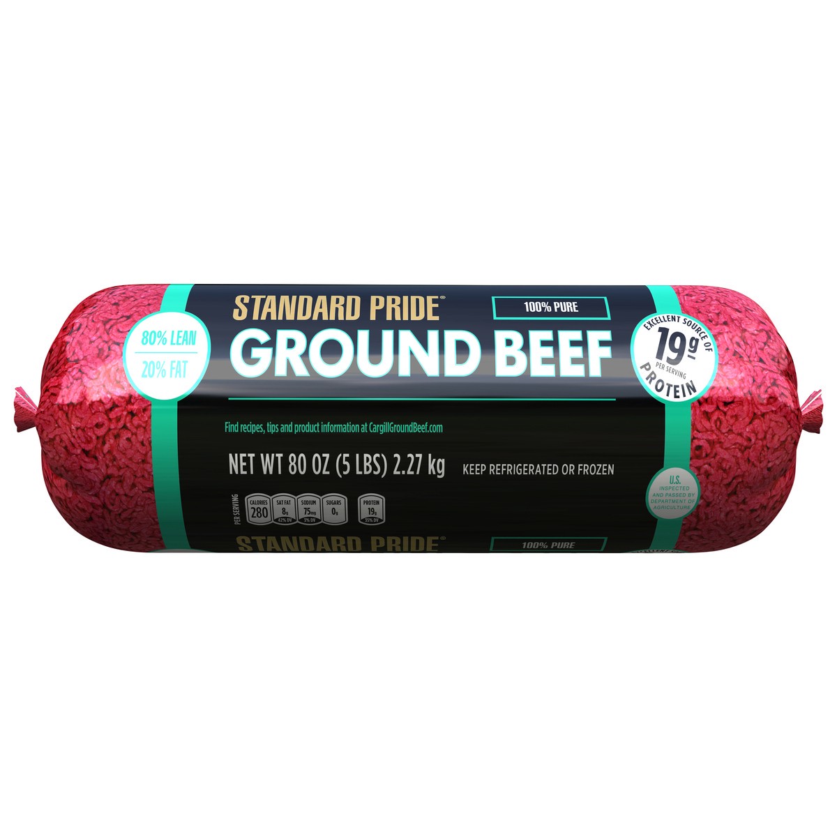 slide 1 of 1, Standard Pride 80% Lean / 20% Fat, Ground Beef Roll, 5 lb., 80 oz