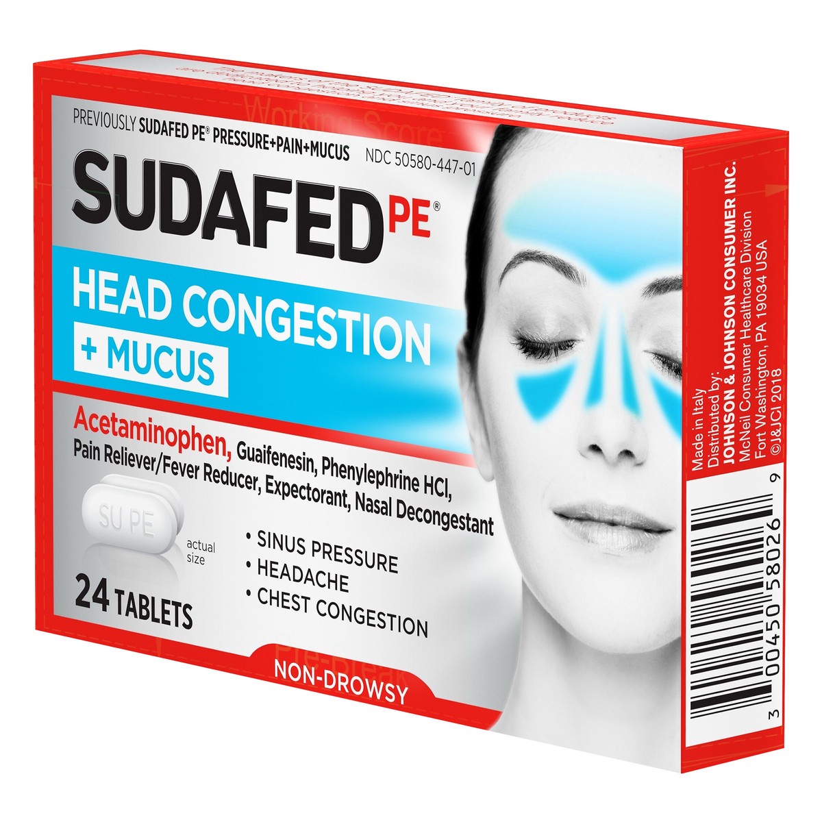 slide 7 of 7, Sudafed PE Head Congestion + Mucus Relief Tablets for Sinus Pressure, Congestion, & Headache, Non-Drowsy Decongestant with Acetaminophen, Guaifenesin & Phenylephrine HCI, 24 ct, 24 ct