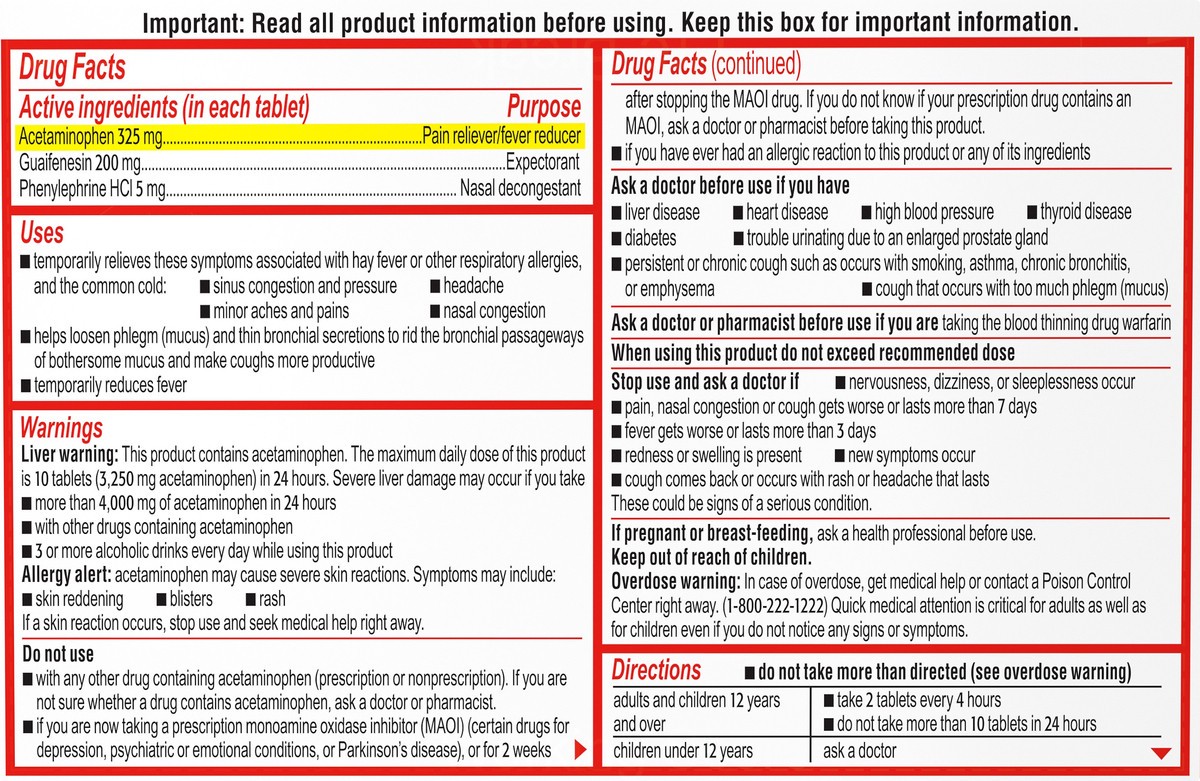 slide 6 of 7, Sudafed PE Head Congestion + Mucus Relief Tablets for Sinus Pressure, Congestion, & Headache, Non-Drowsy Decongestant with Acetaminophen, Guaifenesin & Phenylephrine HCI, 24 ct, 24 ct