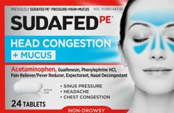 Sudafed PE Head Congestion + Mucus Relief Tablets for Sinus Pressure, Congestion, & Headache, Non-Drowsy Decongestant with Acetaminophen, Guaifenesin & Phenylephrine HCI, 24 ct
