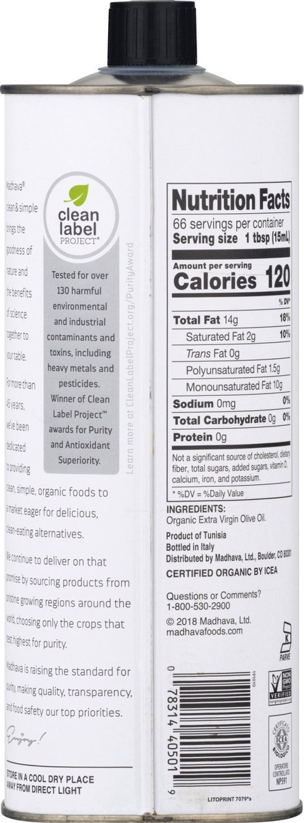 slide 7 of 9, Madhava Organic Extra Virgin Olive Oil 33.8 oz, 33.8 oz