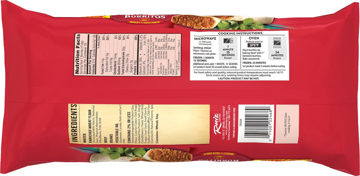 slide 5 of 7, El Monterey Burritos Beef & Bean Green Red Family Pack, 10 ct; 40 oz