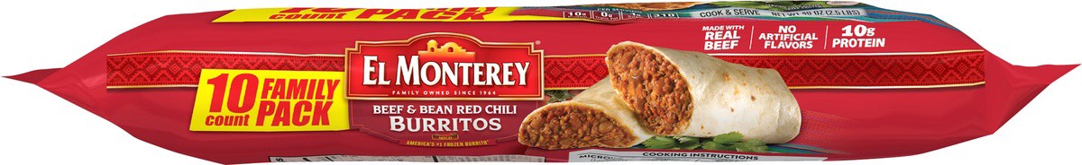 slide 3 of 7, El Monterey Burritos Beef & Bean Green Red Family Pack, 10 ct; 40 oz