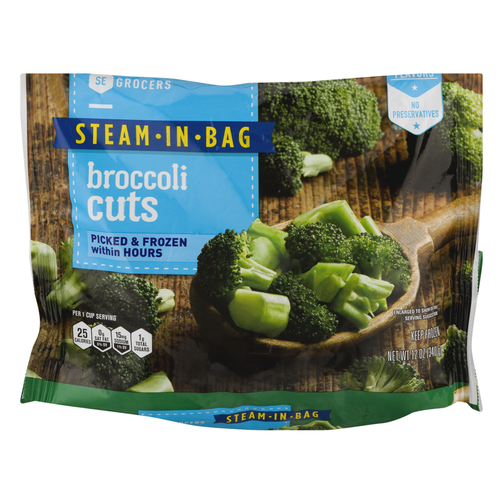 slide 1 of 1, SE Grocers Steam-In-Bag Broccoli Cuts, 12 oz