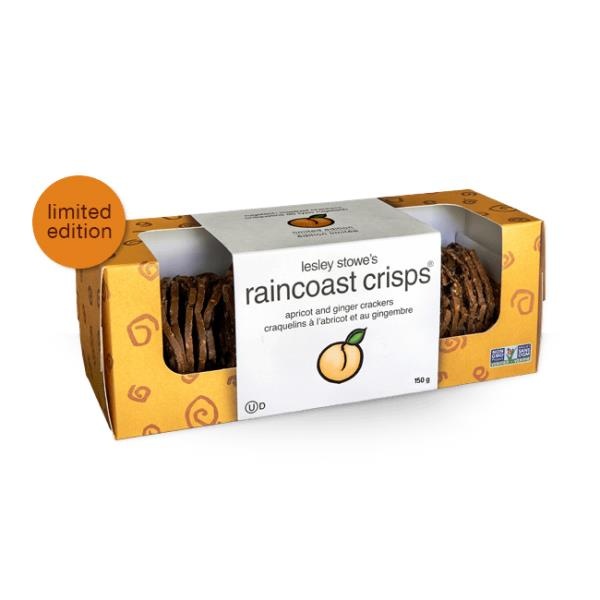 slide 1 of 1, Lesley Stowe Raincoast Crisps Apricot And Ginger Crackers, 5.3 oz