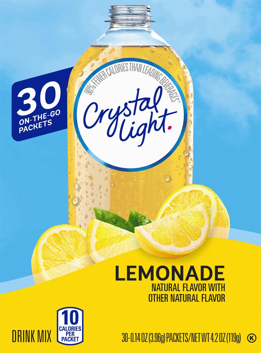 slide 9 of 9, Crystal Light Lemonade Naturally Flavored Powdered Drink Mix, 30 ct On-the-Go-Packets, 30 ct