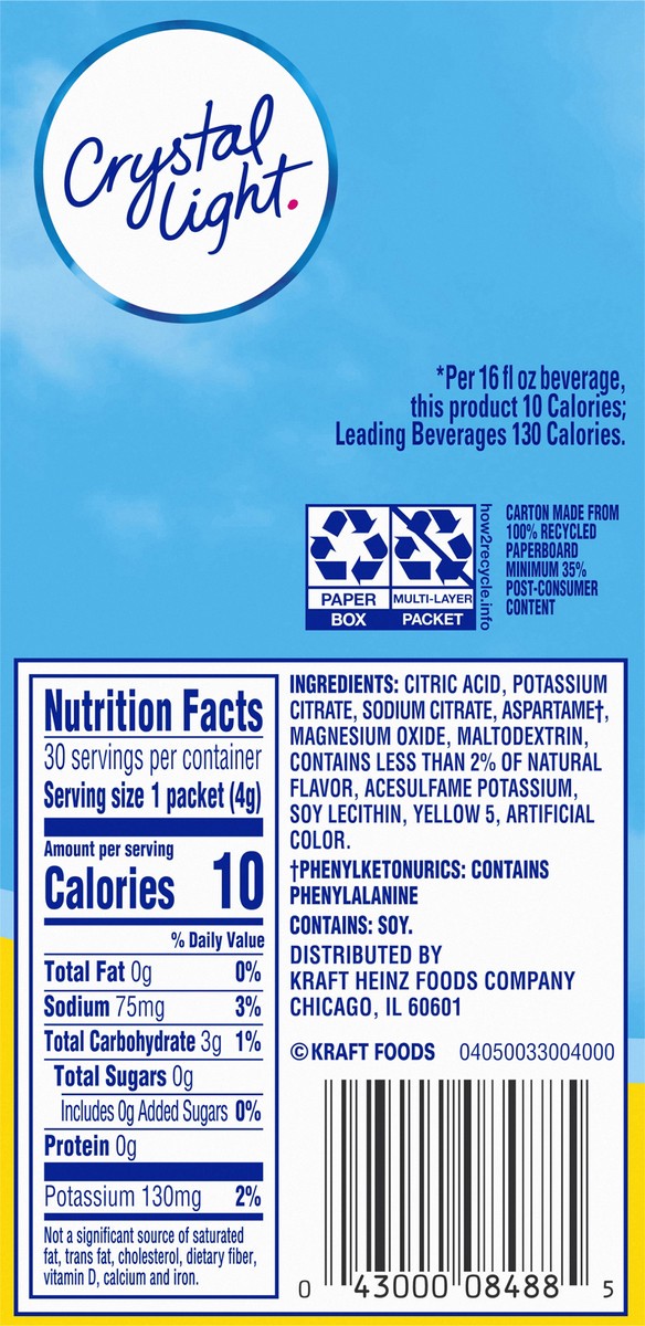 slide 8 of 9, Crystal Light Lemonade Naturally Flavored Powdered Drink Mix, 30 ct On-the-Go-Packets, 30 ct