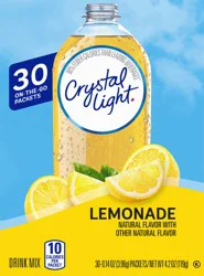 Crystal Light Drink Mix, 30 Packets, for Convenient On-the-Go Flavorful Hydration, Naturally Flavored Lemonade with other natural flavor, Zero Sugar, 4.2 oz