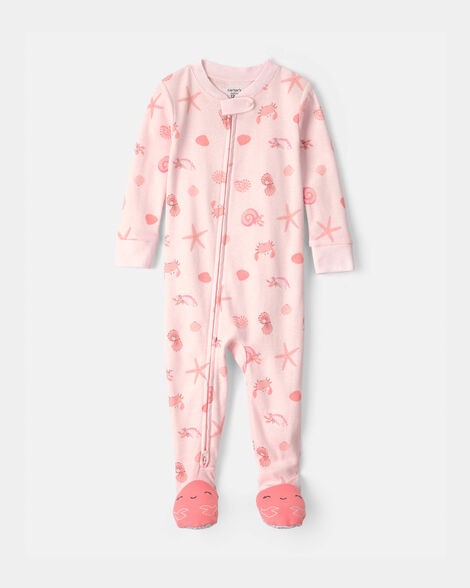 slide 1 of 4, Carters Baby Girl Seashell 100% Cotton Snug Fit 1-Piece Pajama - Pink Pink 12M, 1 ct
