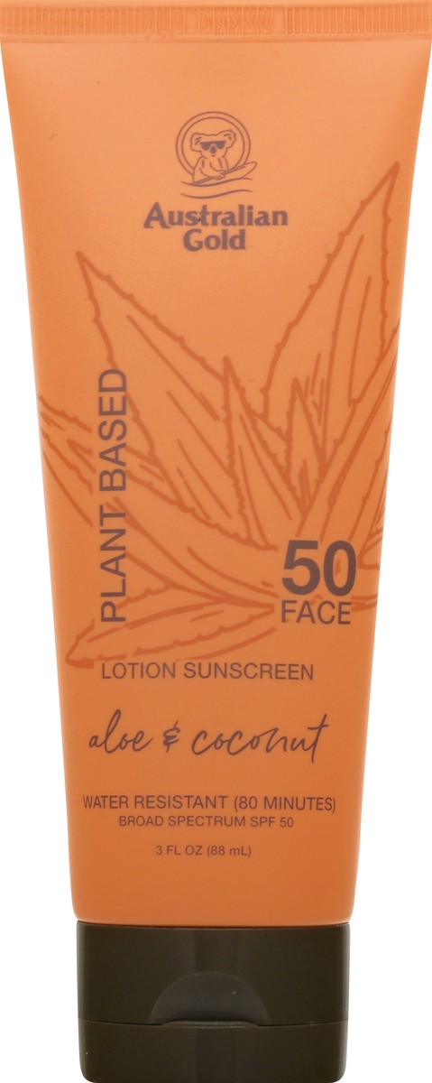 slide 3 of 9, Australian Gold Broad Spectrum SPF 50 Aloe & Coconut Lotion Sunscreen 3 oz, 3 oz