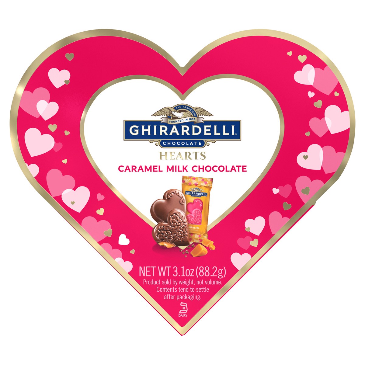 slide 1 of 6, GHIRARDELLI Caramel Milk Chocolate Hearts Gift Box, 3.1 oz, 3.1 oz