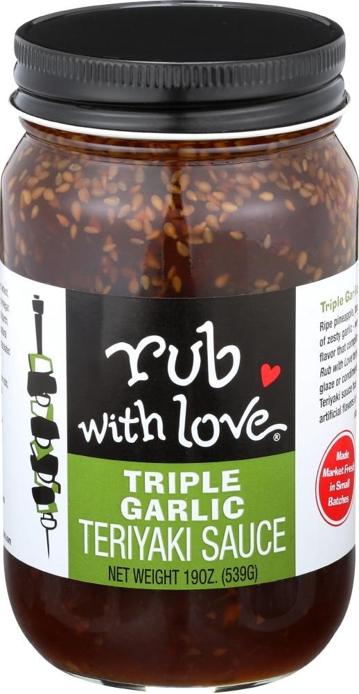 slide 1 of 1, Rub with Love Triple Garlic Teriyaki Sauce, 19 oz