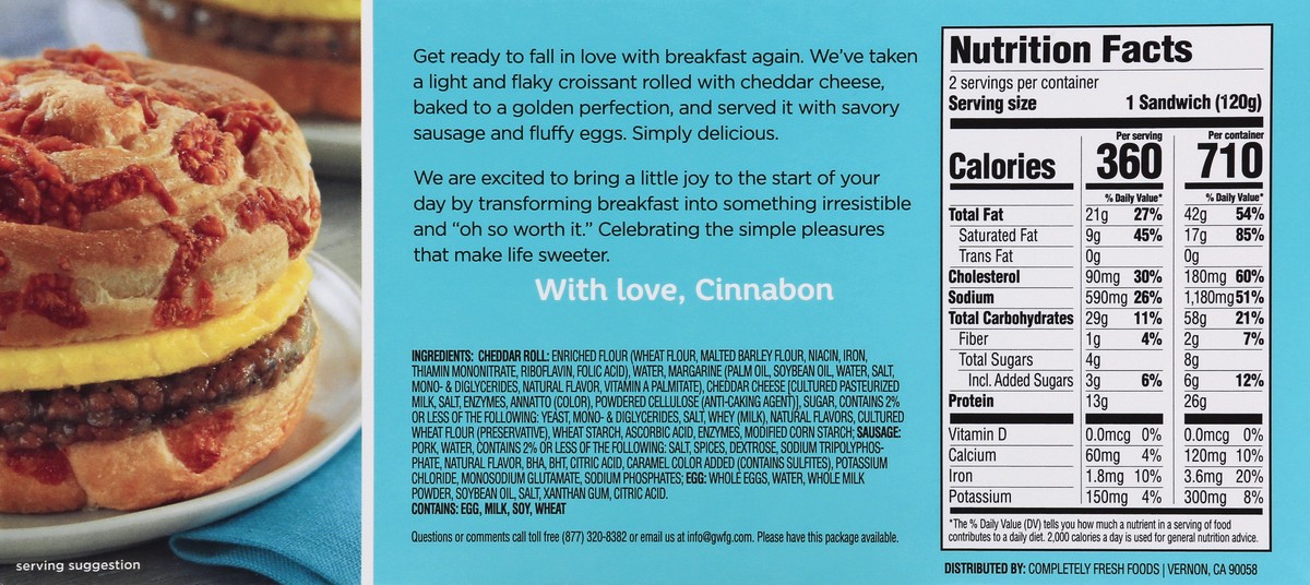 slide 5 of 9, Cinnabon Cheddar Roll Sausage & Egg Sandwich 2 ea, 2 ct