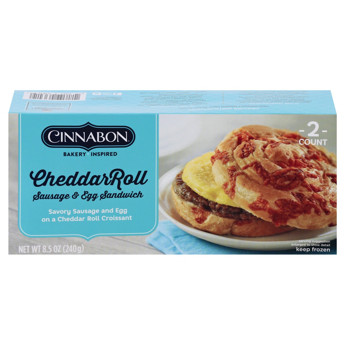 slide 1 of 9, Cinnabon Cheddar Roll Sausage & Egg Sandwich 2 ea, 2 ct