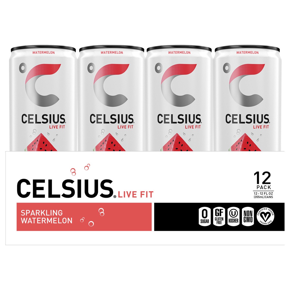slide 1 of 5, CELSIUS Sparkling Watermelon, Functional Energy Drink 12 Fl Oz (Pack of 12), 12 ct