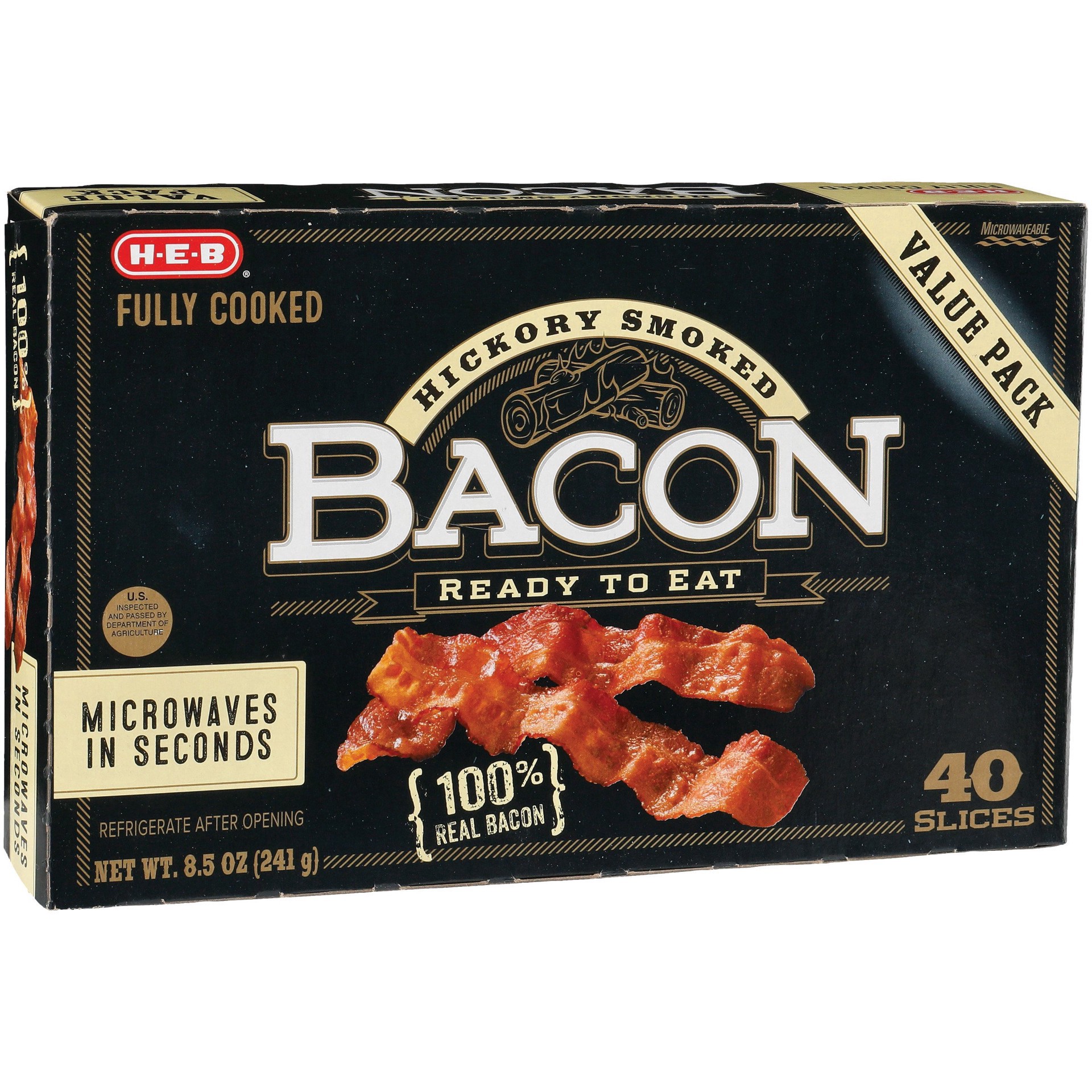 slide 1 of 1, H-E-B Fully Cooked Hickory Smoked Bacon - Value Pack, 8.5 oz