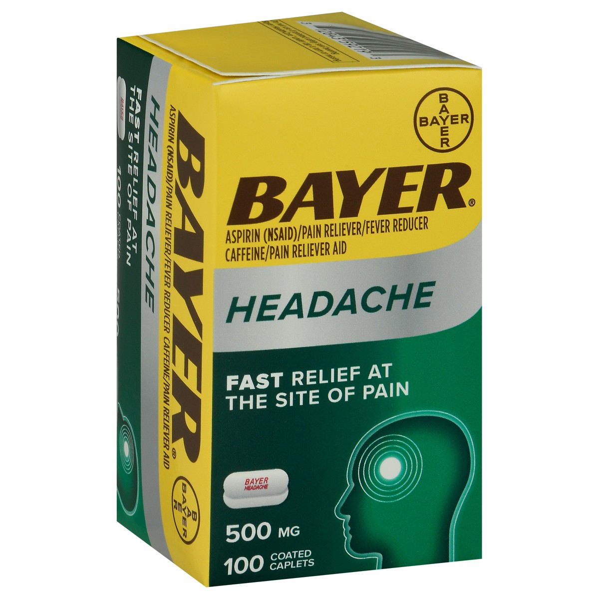 slide 5 of 9, Bayer 500 mg Headache Aspirin 100 Coated Caplets, 100 ct