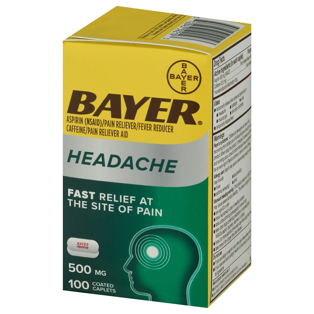 slide 2 of 9, Bayer 500 mg Headache Aspirin 100 Coated Caplets, 100 ct