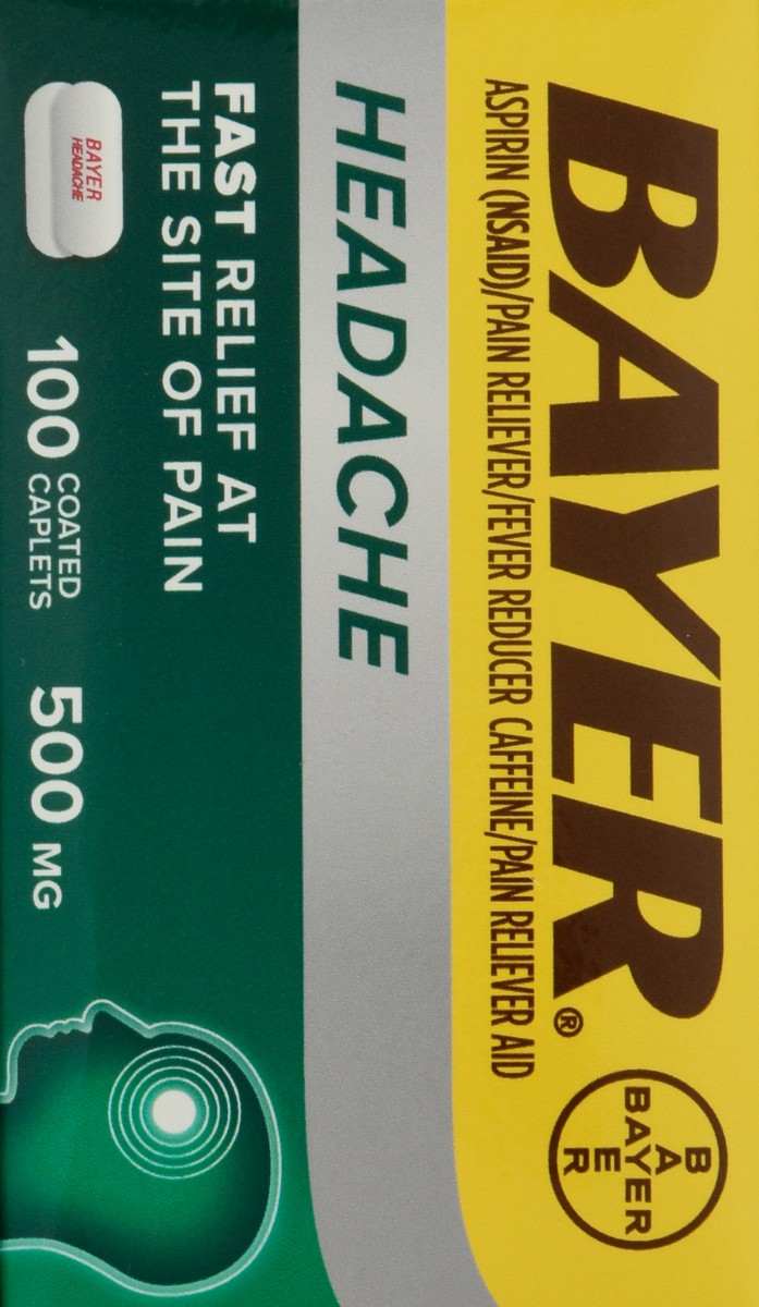 slide 8 of 9, Bayer 500 mg Headache Aspirin 100 Coated Caplets, 100 ct