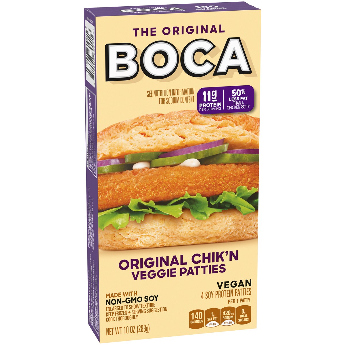 slide 7 of 9, BOCA Original Vegan Chik'n Veggie Patties with Non-GMO Soy, 4 ct Box, 4 ct