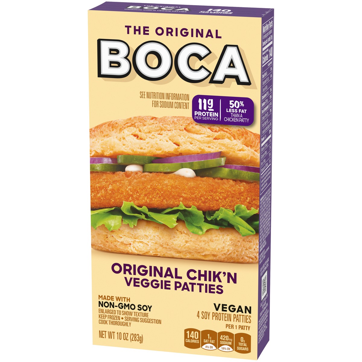 slide 3 of 9, BOCA Original Vegan Chik'n Veggie Patties with Non-GMO Soy, 4 ct Box, 4 ct