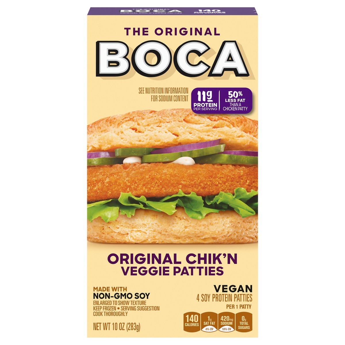 slide 1 of 9, BOCA Original Vegan Chik'n Veggie Patties with Non-GMO Soy, 4 ct Box, 4 ct