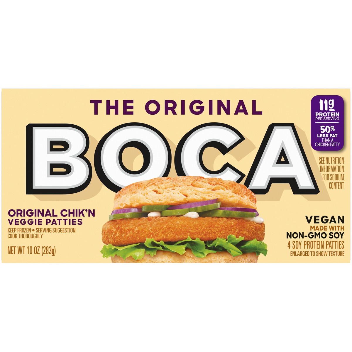 slide 9 of 9, BOCA Original Vegan Chik'n Veggie Patties with Non-GMO Soy, 4 ct Box, 4 ct