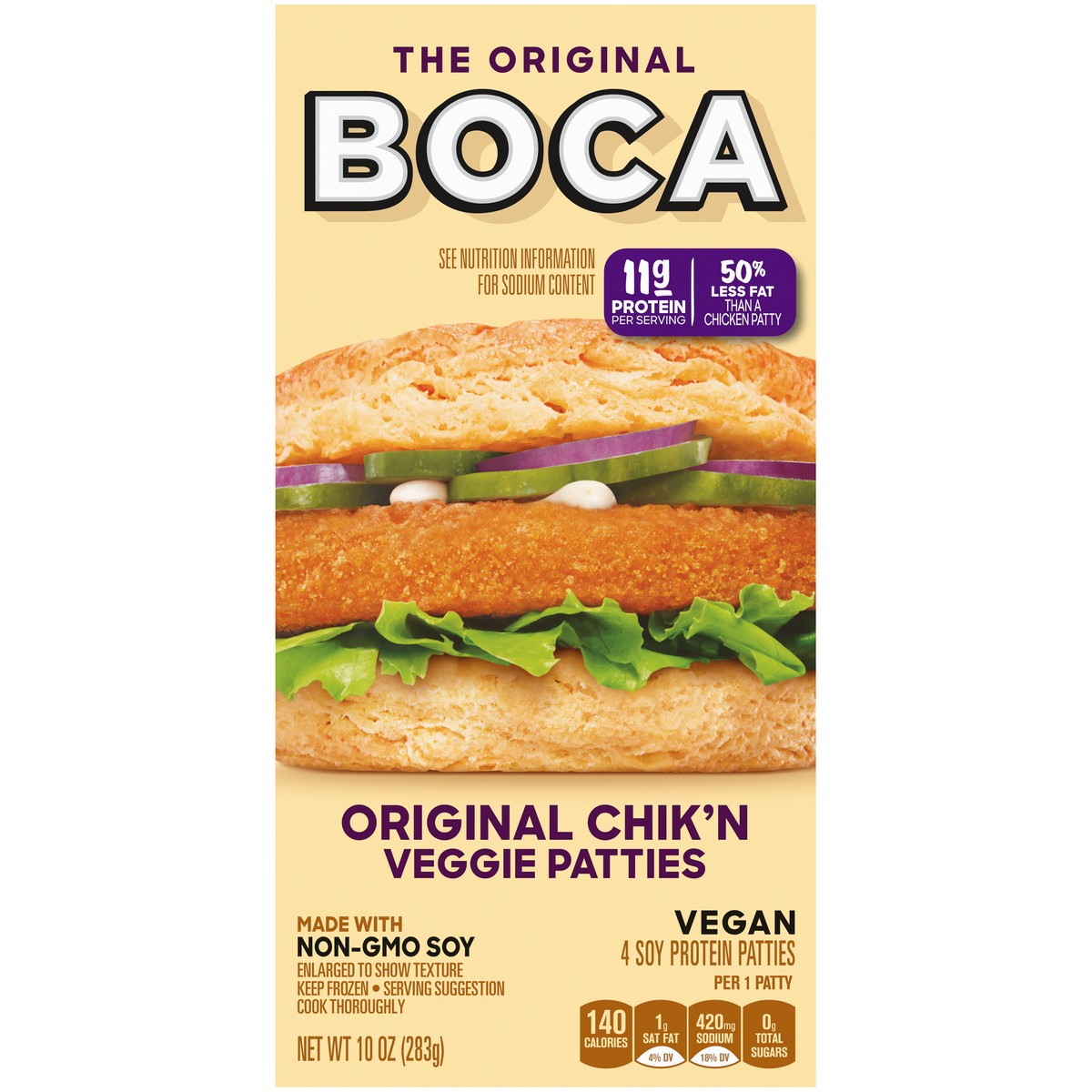 slide 8 of 9, BOCA Original Vegan Chik'n Veggie Patties with Non-GMO Soy, 4 ct Box, 4 ct