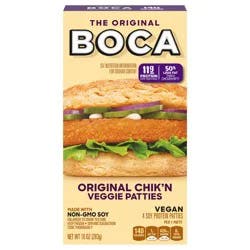 BOCA Original Vegan Chik'n Veggie Patties with Non-GMO Soy, 4 ct Box