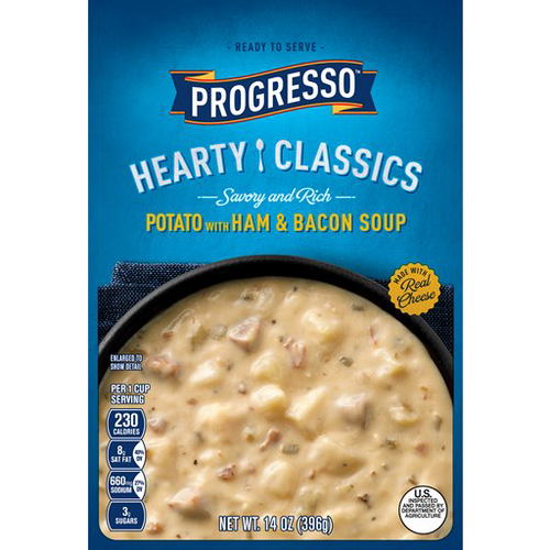 slide 1 of 1, Progresso Hearty Classics Savory & Rich Potato with Ham & Bacon Soup, 14 oz