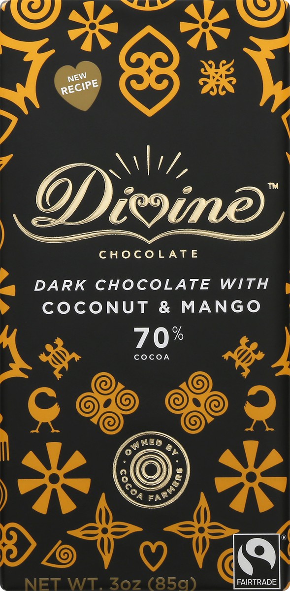 slide 1 of 10, Divine Chocolate 70% Cocoa Coconut & Mango Dark Chocolate 3 oz, 3 oz