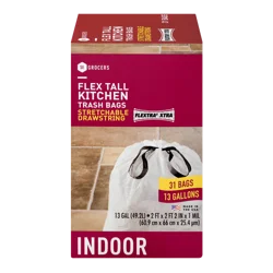 SE Grocers Flex Tall Kitchen Trash Bags Stretchable Drawstring Flextra Indoor