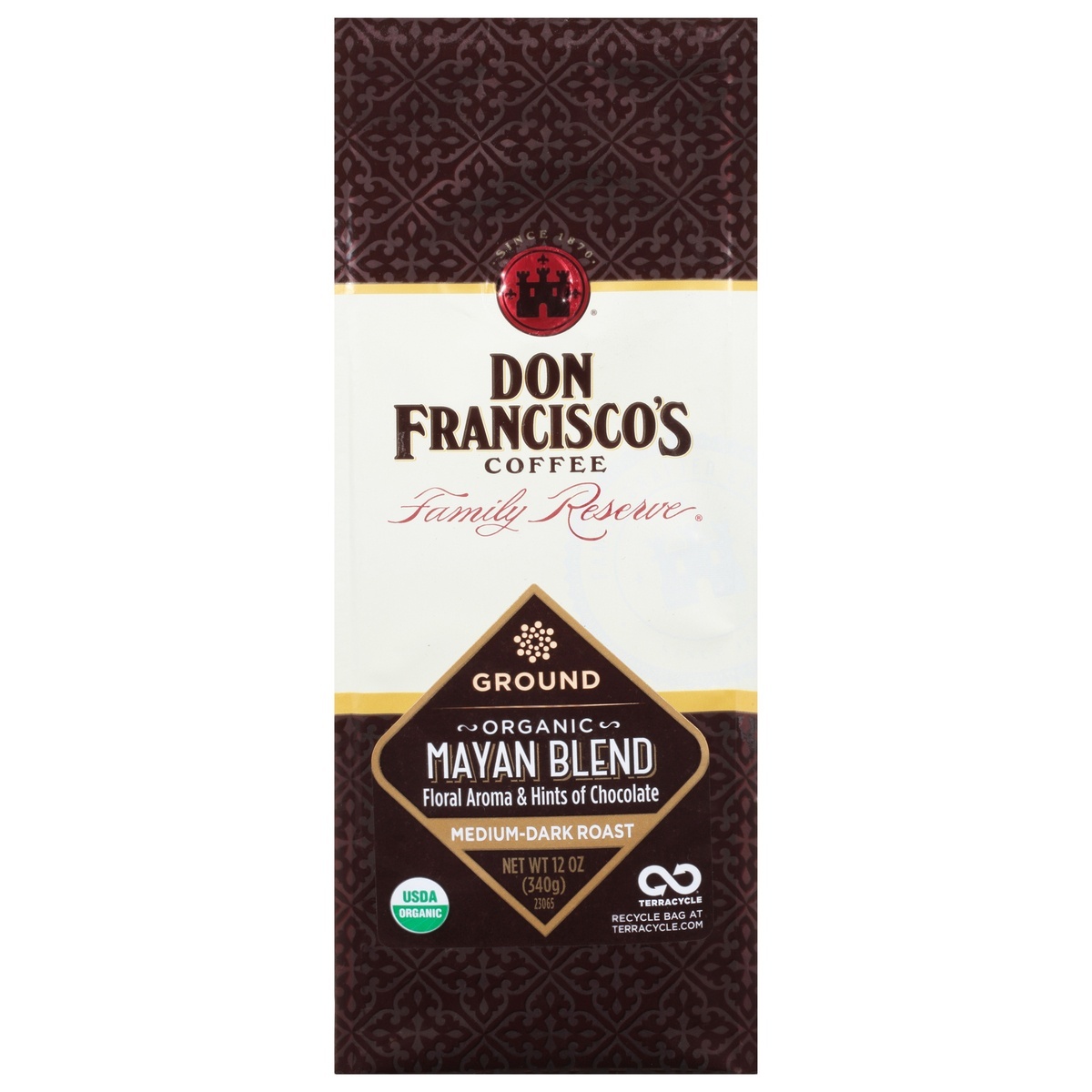 slide 1 of 1, Don Francisco's Coffee, Ground, Medium-Dark Roast, Organic Mayan Blend, 12 oz