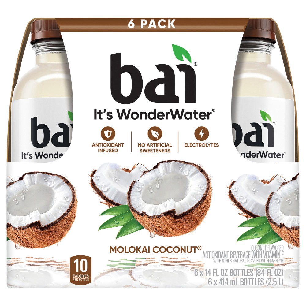 slide 2 of 2, Bai Antioxidant Infused Water Beverage, Molokai Coconut, 14 fl oz Bottles, 6 Pack, 6 ct